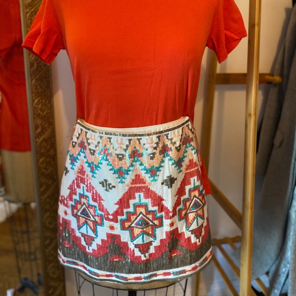Miami Sequin mini skirt-Aztec pattern- Sz S - Picture 1 of 7